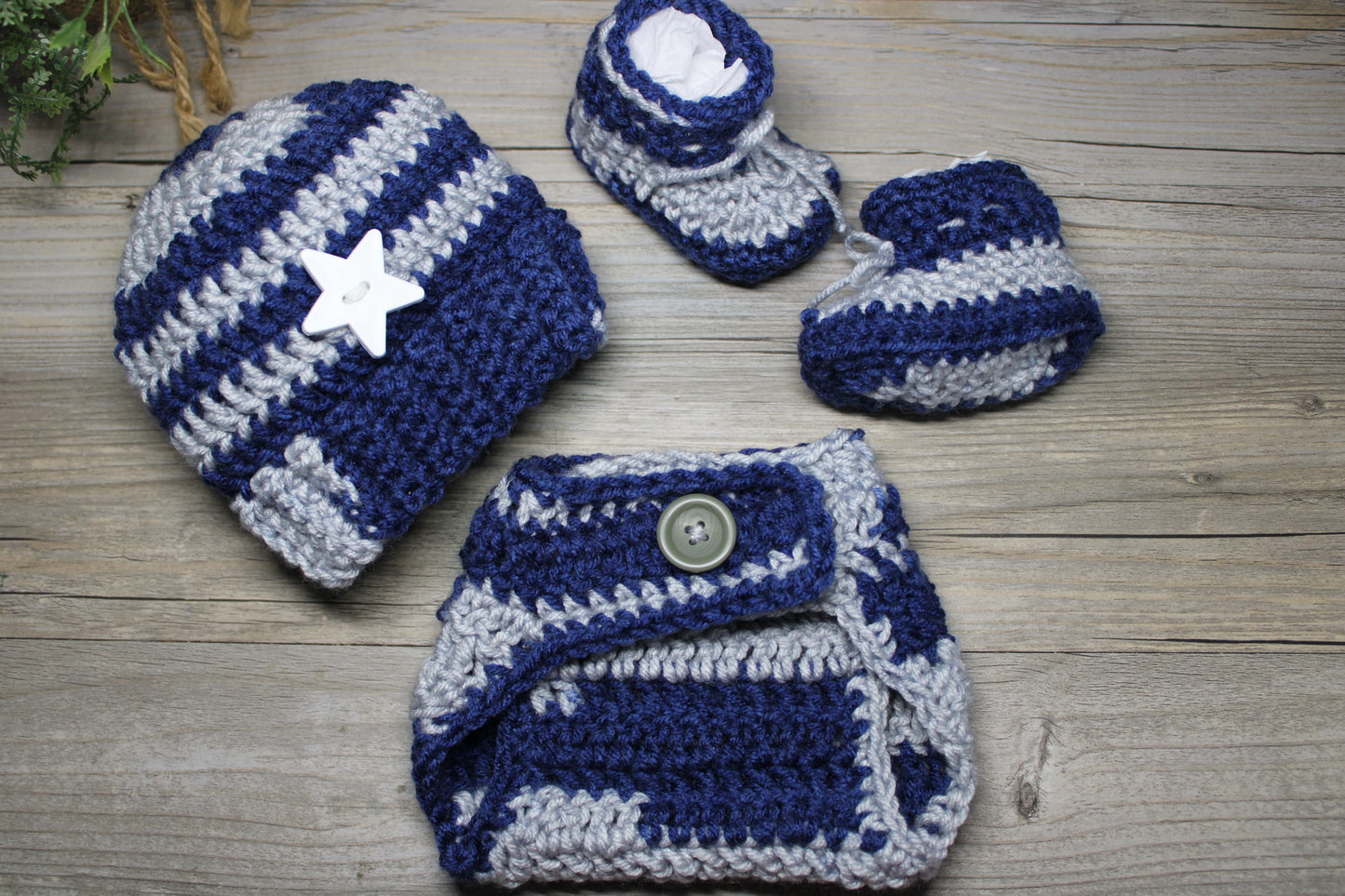 New Born Crochet Set (Blue & Grey)